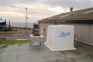 2.5 tonne ice machine under weatherproof cover for packing prawns